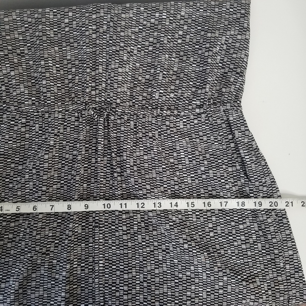 VINCE Drawstring 100% Silk Grid-Print Gray Dress Roll Tab Sleeves Size S - Picture 9 of 16